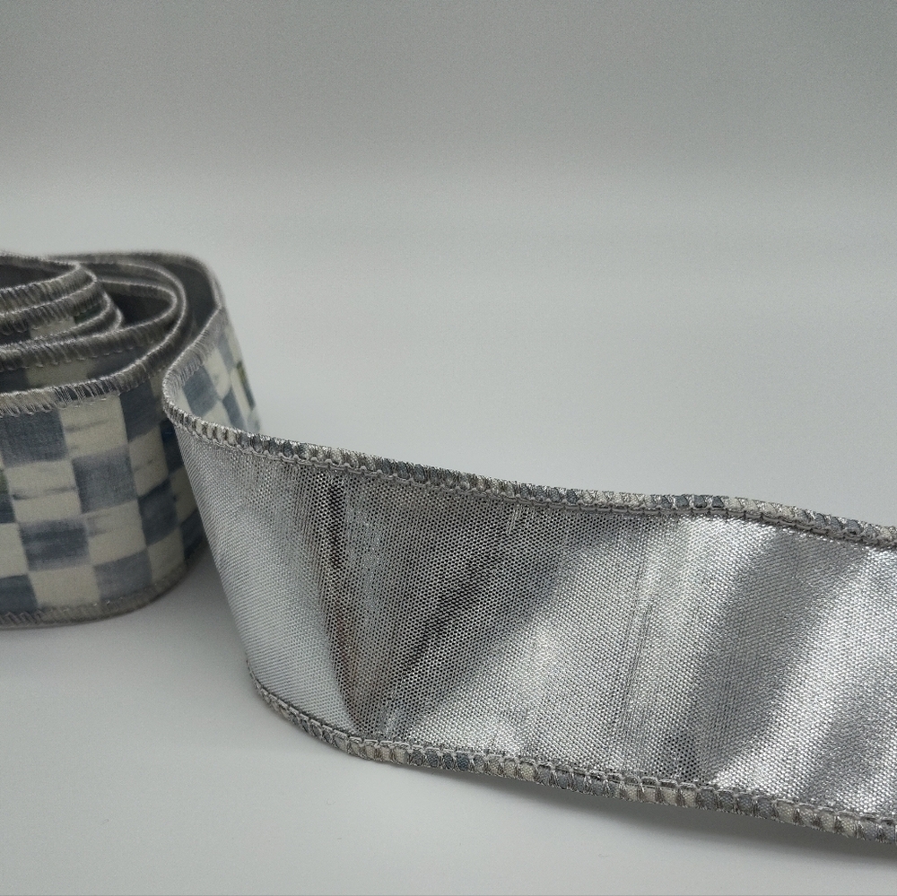 MacKenzie-Childs Courtly Check Ribbon Sterling Silver Wired 2” Wide 3 Yards - Picture 4 of 4
